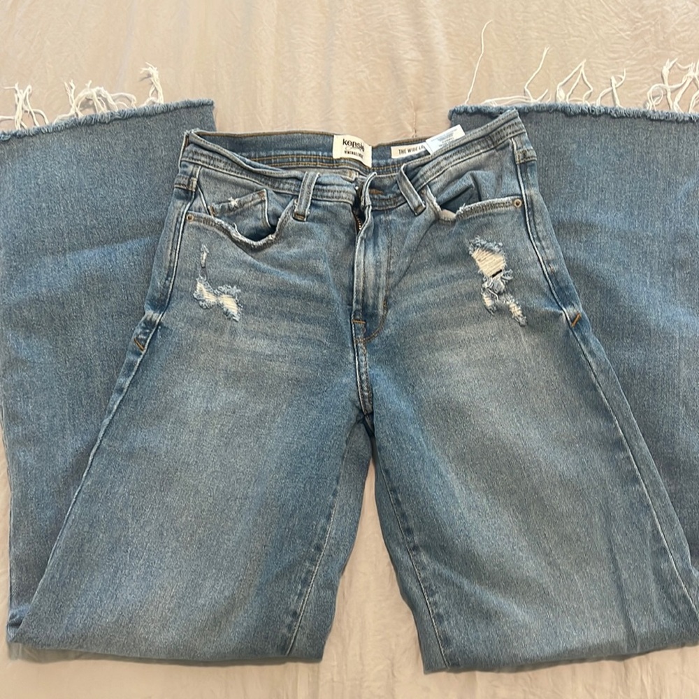 Wide leg jeans.
